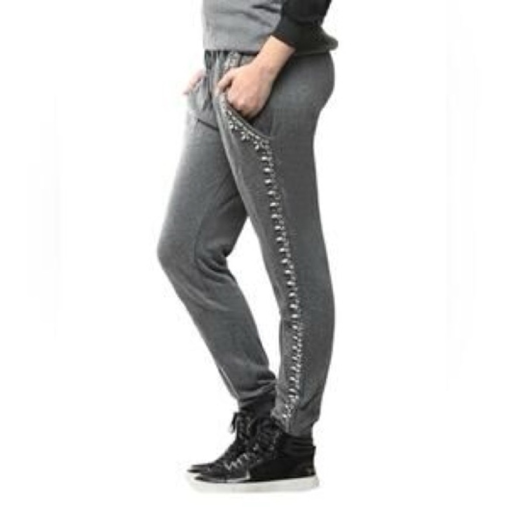 🆕 White Sand Size M Women’s Rhinestone Embellished Jogging Pants Charcoal Gray